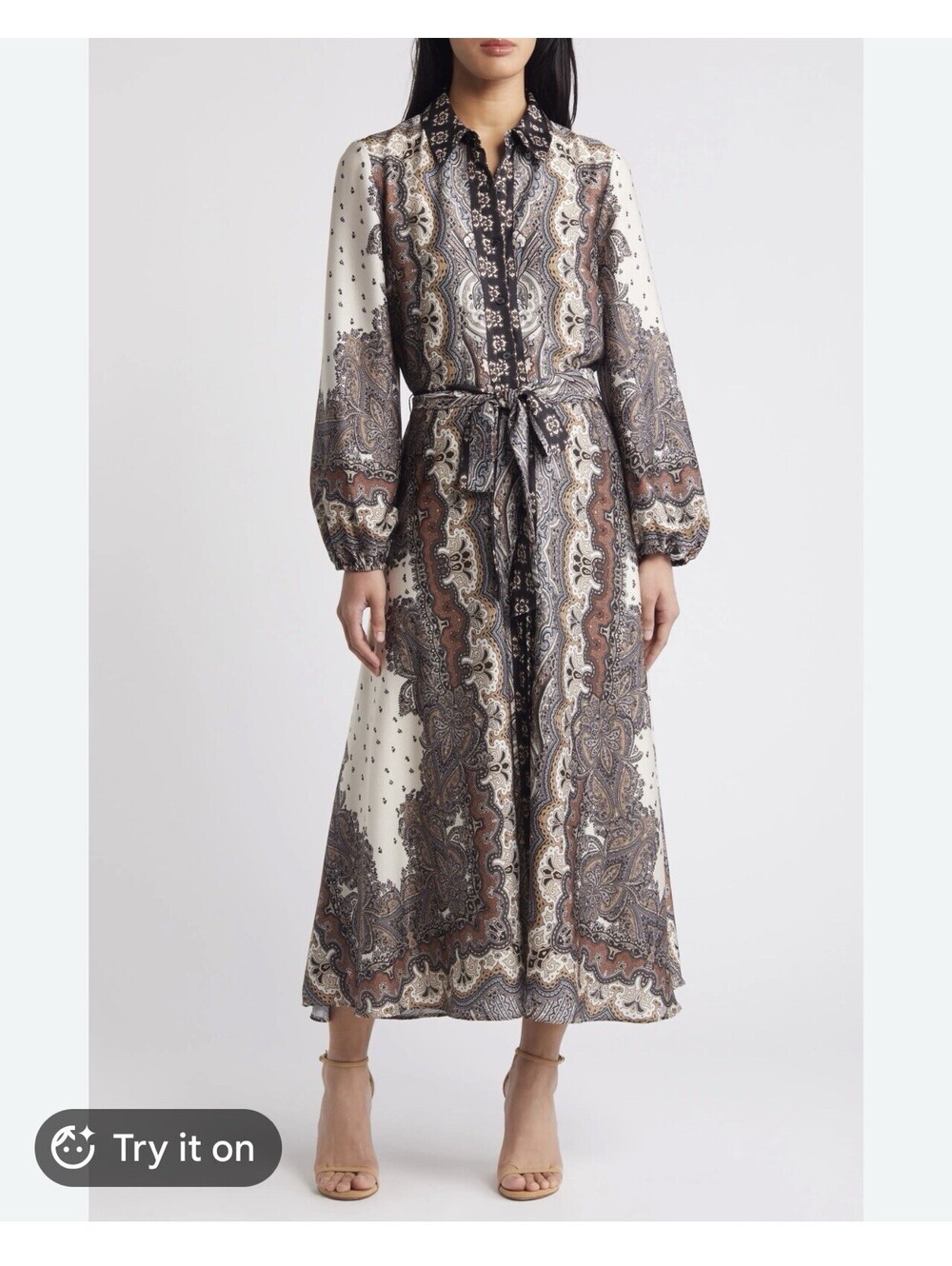 julia jordan Women's Long-Sleeve Midi Shirtdress Paisley Dress Size 12